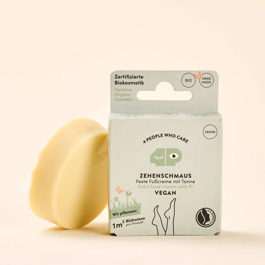 4peoplewhocare feste Fußcreme "Zehenschmaus" – Erhältlich bei Kornkiste, der nachhaltigen Unverpackt-Online-Foodcoop. Bio, plastikfrei und ökologisch verpackt im praktischen Mehrweg-Großgebinde. Lose und ressourcenschonend für gemeinschaftliches, bewusstes Einkaufen. Jetzt online bestellen!