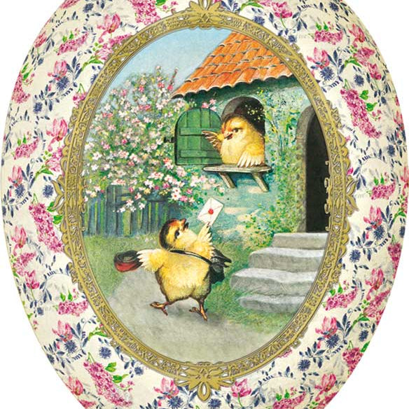 Osterei Füllei Nostalgie mit goldener Borte 25cm "Küken-Post"